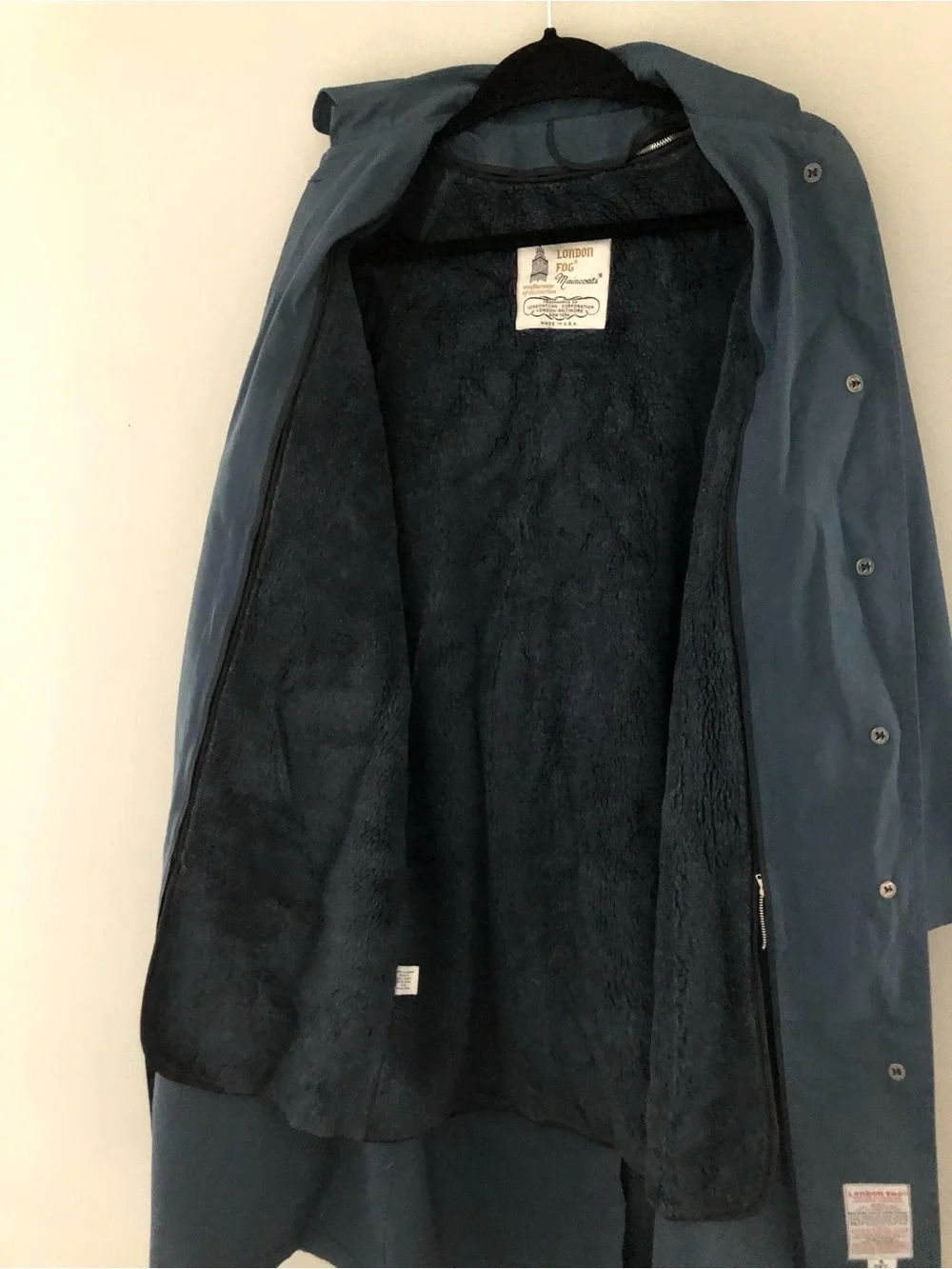 Vintage London Fog Navy Maincoat Fleece Lined Raincoat Petite 8 USA Made